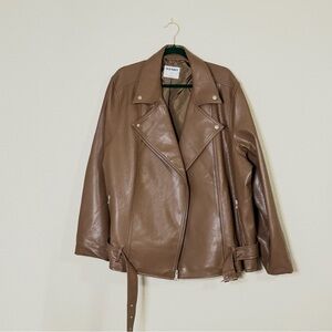 Old Navy Brown Belted Leather Jacket